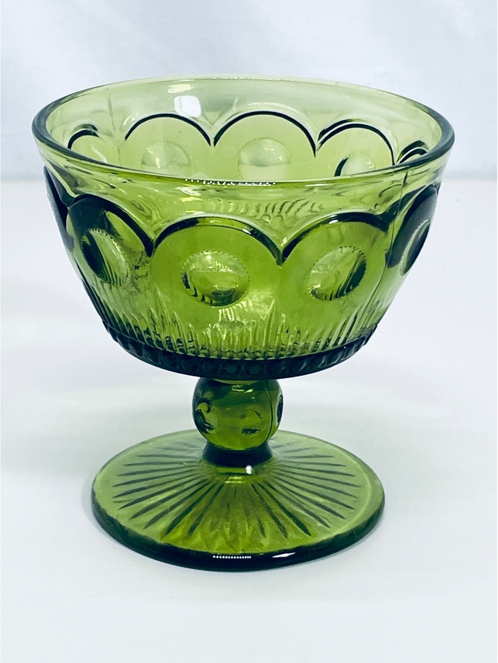 Vintage Green Glass Pedestal Cup/Dessert Bowl